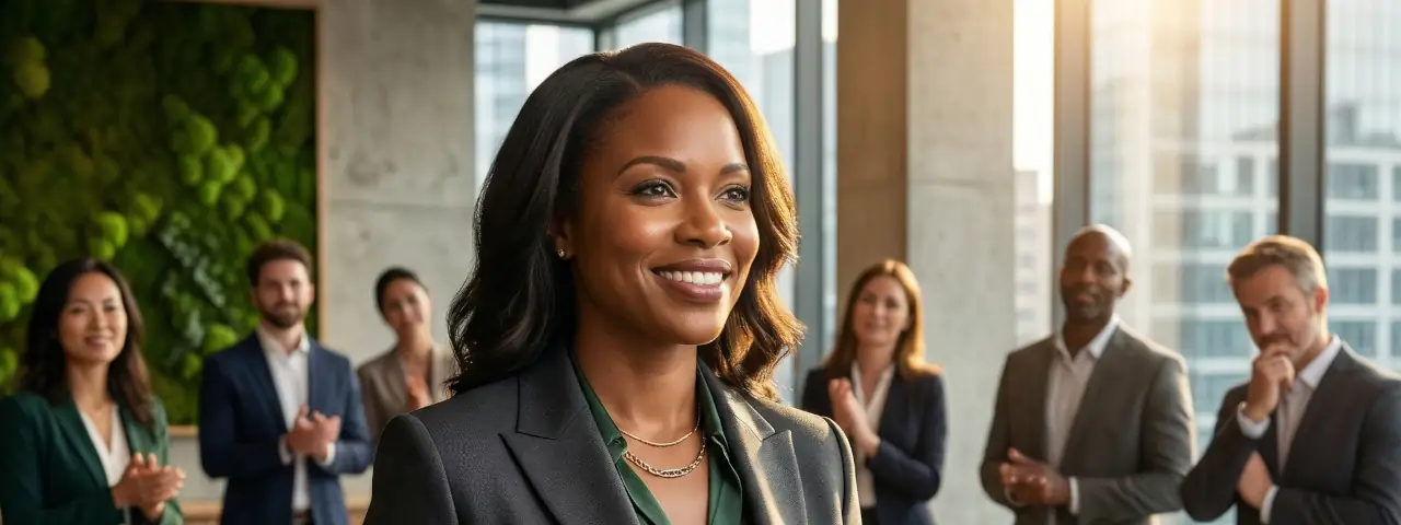 Mulher em posição de liderança e protagonismo corporativo